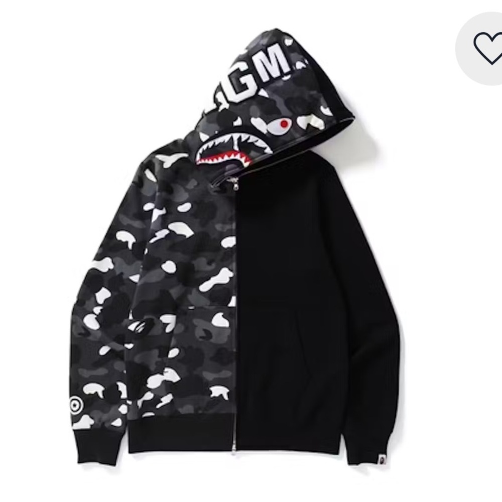 A Bathing Ape BAPE City Camo Half Shark Full Zip Hoodie Black/Camo XL New W Tag
